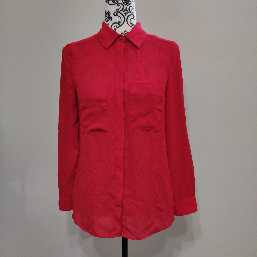 Le Chateau Red Semi Sheer Dress Shirt Blouse